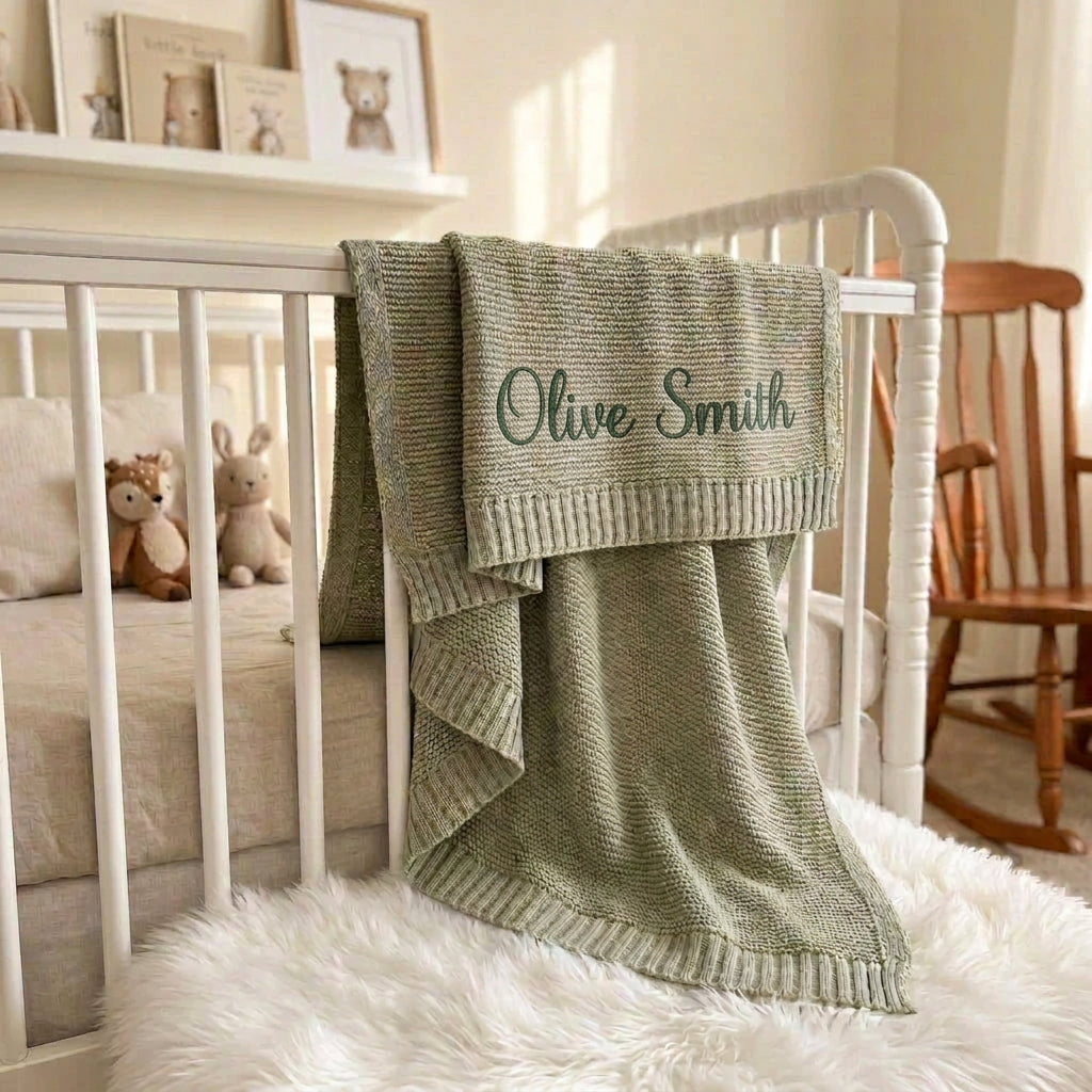 Embroidered Knit Baby Blanket