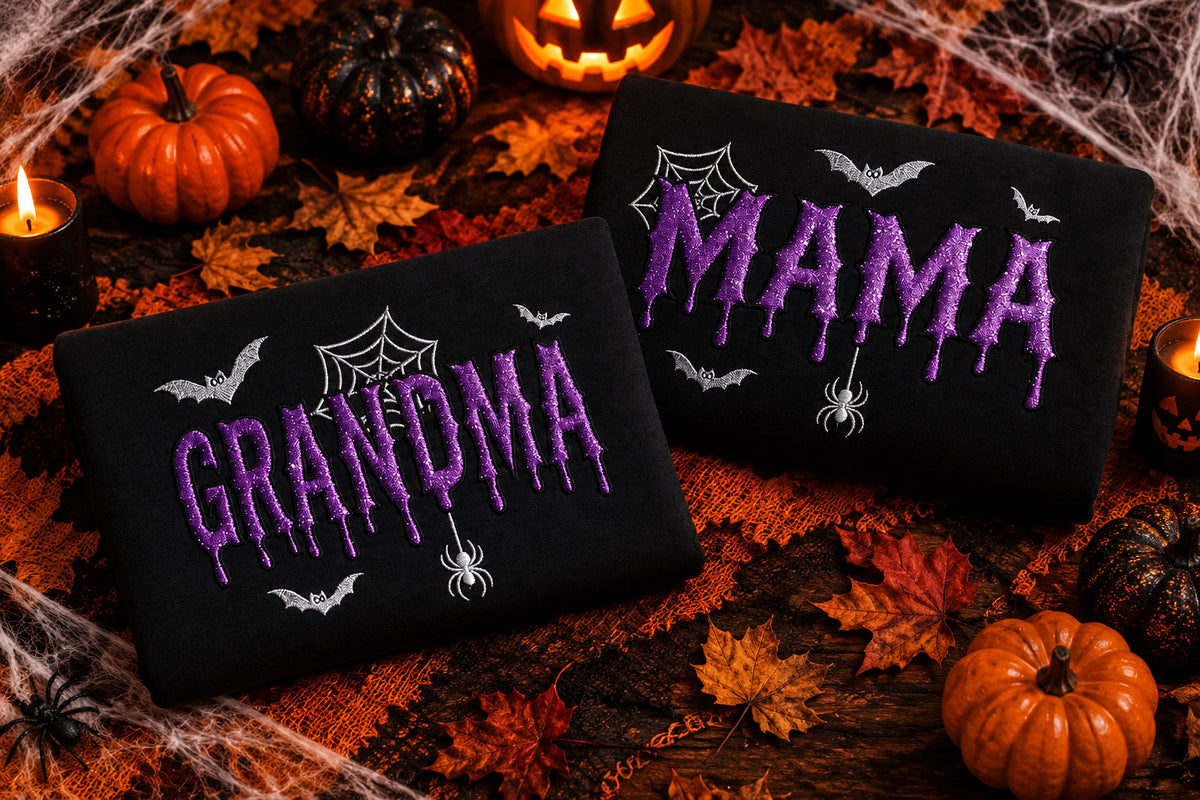Halloween Glitter Embroidered Family Sweatshirt | Mom Grandma Daddy Mini
