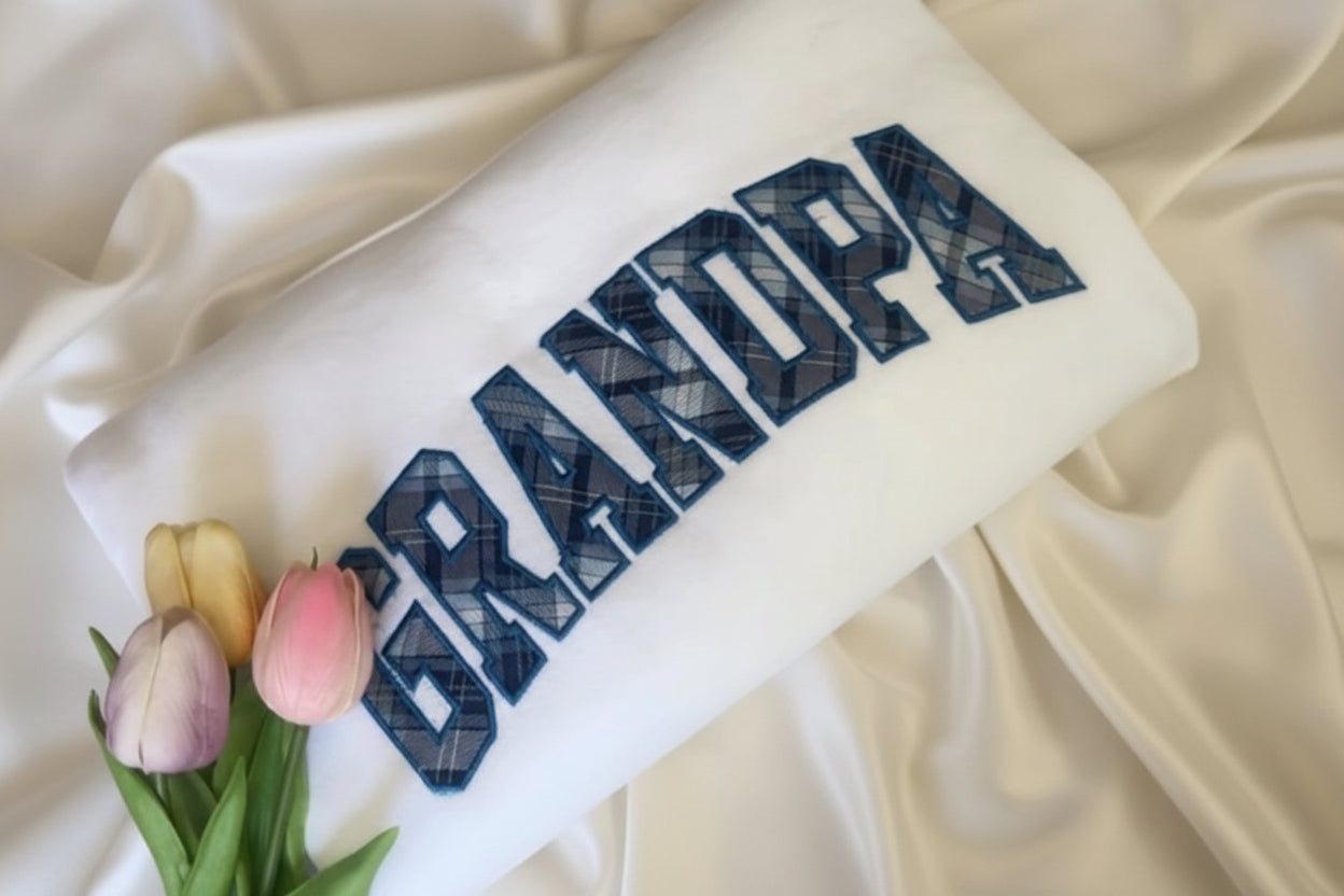 Grandpa Keepsake Sweatshirt Custom Father’s Day Gift for Grandpa, Special Fabric Memory Sweatshirt + Sleeve Personalization