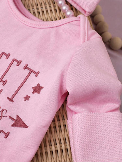 Newborn Baby Girl Outfit Embroidered Letter Romper with Bow Headband 2- Piece