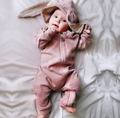 Unisex Bunny Ears Jumpsuit Romper with Zipper for Infants & Toddlers (3-12 Months)