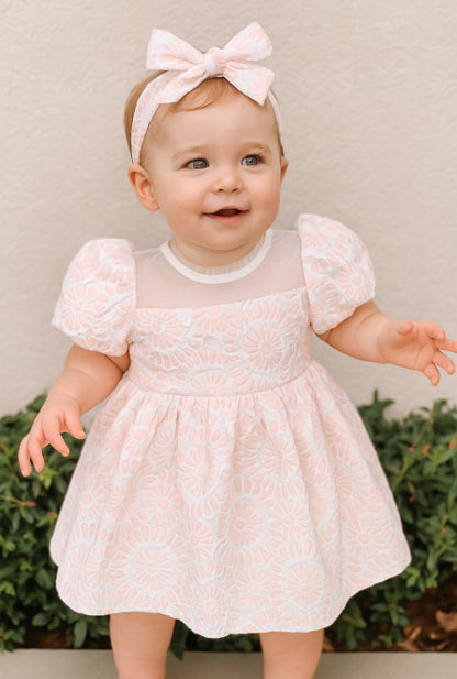 Baby Girl Floral Ruffle Sleeve Dress with Matching Headband Cute Short Sleeve Outfit for Everyday Wear & Special Occasions