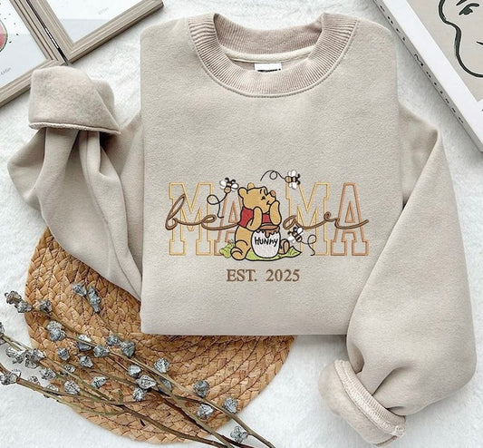 Mama Sweatshirt with Sweet Bear Embroidered  Sleeve Name(s) Optional