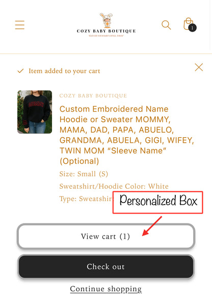 Personalized Embroidered Name Hoodie or Sweater – MOMMY, MOM, MAMA, DAD and more + Custom Sleeve name(s)