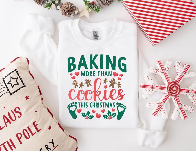 “Baking More Than Cookies This Year” Maternity Christmas Shirt Cute Holiday Pregnancy Reveal Tee
