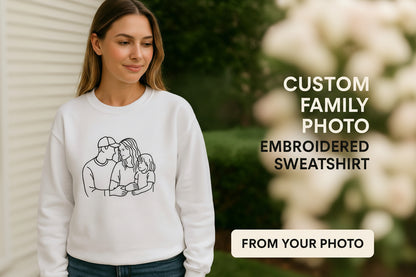 Custom Family Photo Outline Embroidery Crewneck-Name on Sleeve (optional)