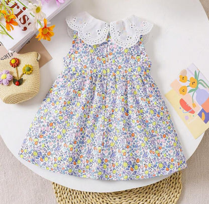 Baby Girl Cute Casual Vintage Floral Dress Ruffle Collar