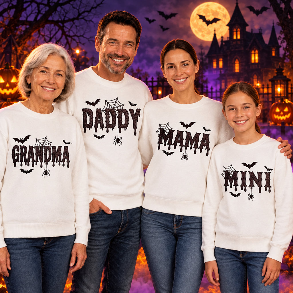 Halloween Glitter Embroidered Family Sweatshirt | Mom Grandma Daddy Mini