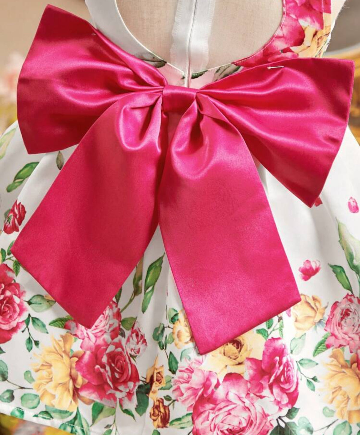 Big Bow Blossom Floral Dress Heart Cut-Out Detachable Bow