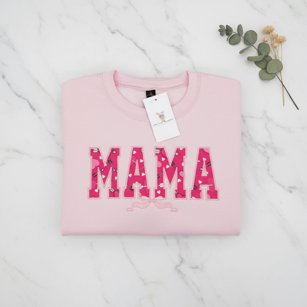 Valentine Mama Sweatshirt | Pink Hearts & Arrow + Sleeve Name (optional)