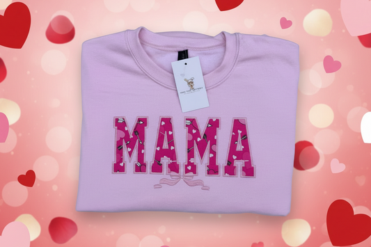 Valentine Mama Sweatshirt | Pink Hearts & Arrow + Sleeve Name (optional)