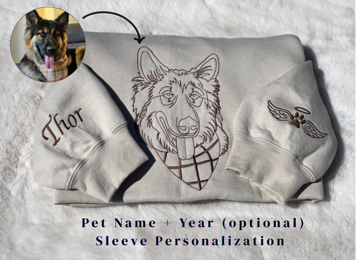 Pet Embroidered Photo Dog & Cat Outline Crewneck Personalized Gift for Pet Owners