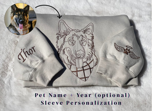 Pet Embroidered Photo Dog & Cat Outline Crewneck Personalized Gift for Pet Owners