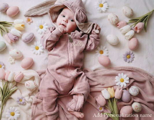 Bunny Big Ears Jumpsuit Romper + Personalized chest