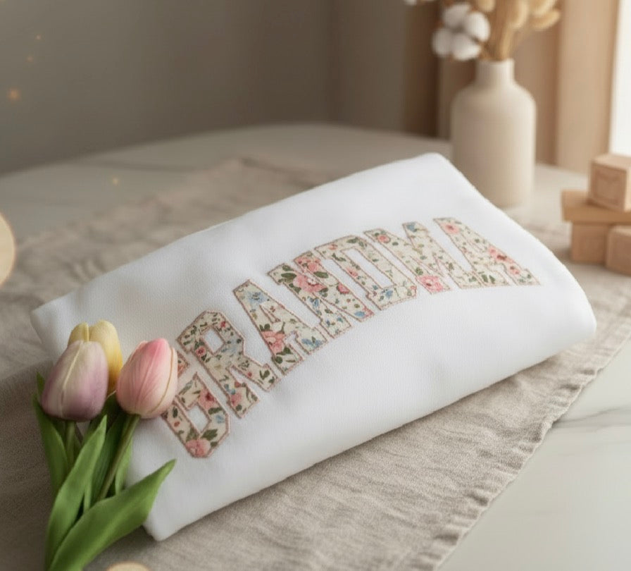 Grandma Keepsake Sweatshirt Custom Mother’s Day Gift for Grandma, Special Fabric Memory Sweatshirt