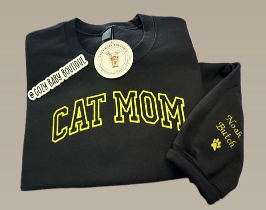 Pet Mom Gift Sweatshirt Custom Sleeve Name Paw or Heart Icon Option