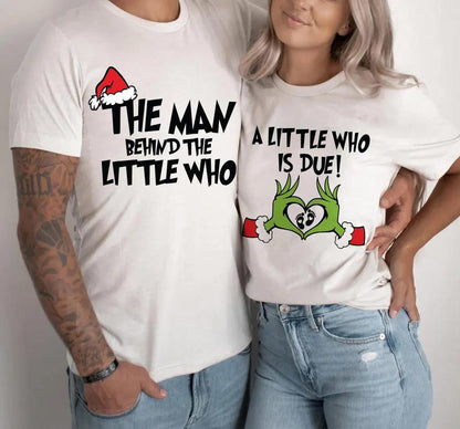 Holiday Baby Announcement Shirts “The Man Behind the Little Who” / “A Little Who Is Due!”