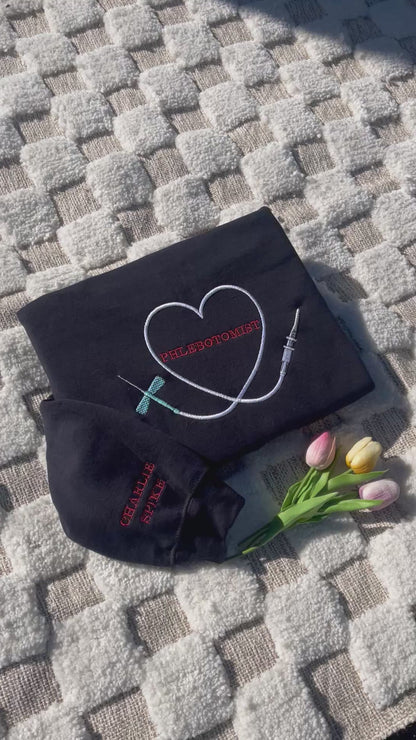 Custom Hospital Hoodie | Butterfly Needle Heart Design